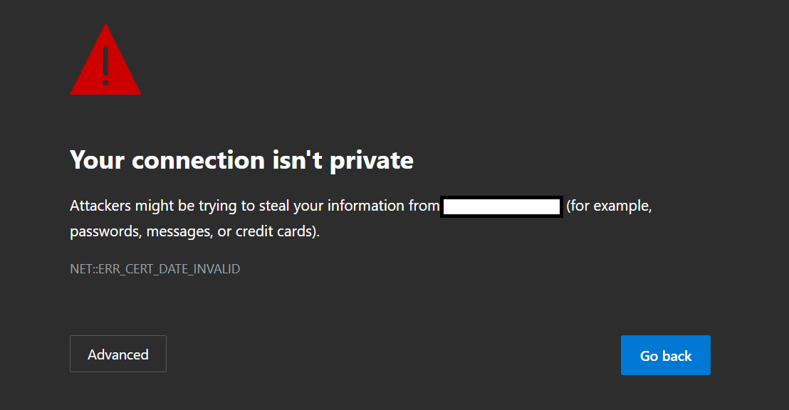 This image depicts the warning Chrome displays when a site's certificate has expired